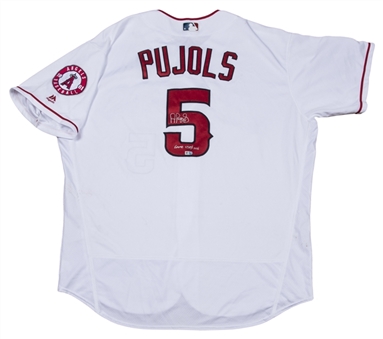 2016 Albert Pujols Game Used, Autographed, & Inscribed Los Angeles Angels Home Jersey Worn on 9/16/2016 (MLB Authenticated & Beckett)